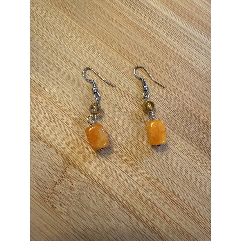 ORANGE BEADED DANGLE DROP EARRINGS AMBER COLORED UNBRANDED